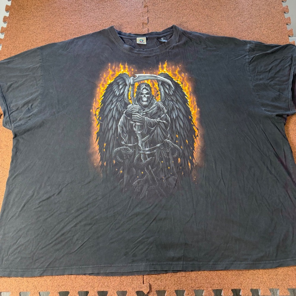 Liquid Blue Mens Grim Reaper Scythe‎ Wings Snakes Graphic T-Shirt Black 8XL Big
